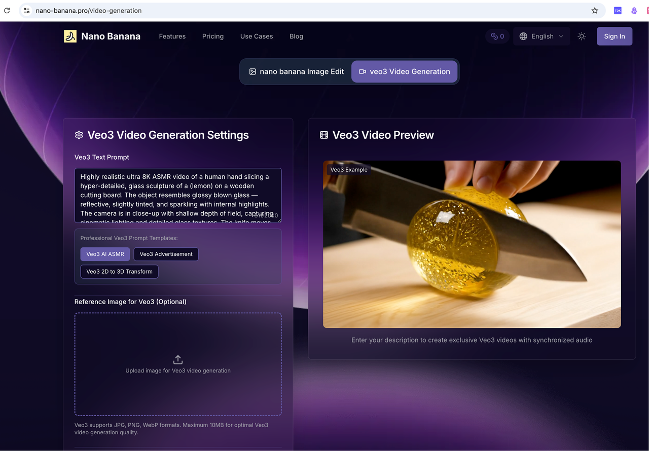 看这个 https://nano-banana.pro/ 网站,首页是做的 nano banana (下图左1),新增的内页做的是Veo3 Video generation(下图右1),看似这两个功能是在同一个页面,实际上Veo3 Vide